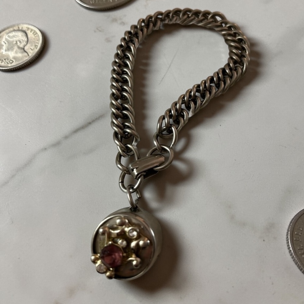 Vintage Estate Antique Silver Coin Holder Charm Bracelet